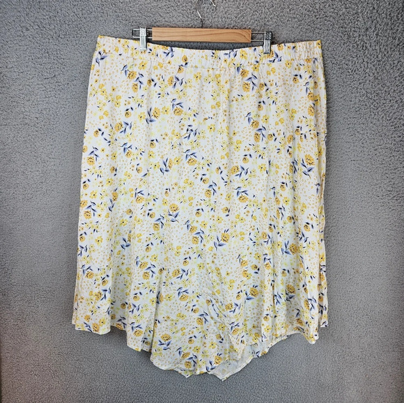 Eloquii Skirt Womens Sz 22 Yellow Floral Elastic Waist Hankerchief Hem - Picture 7 of 12